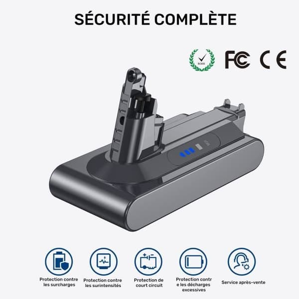 Batteri - SWAREY - Kompatibel V10 - 25.2V - 3800mAh - Li-ion - för Dyson Grå