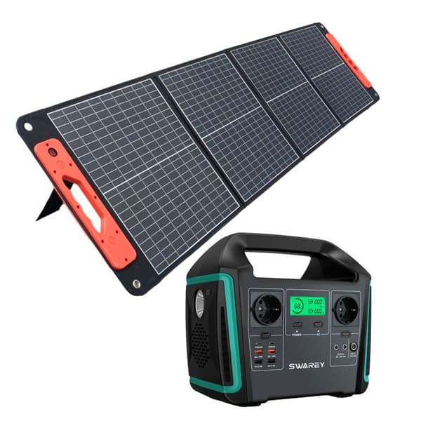 SWAREY Bärbar Elgenerator 1000W med Fällbara Solpaneler 4 paneler 220V Utgång AC/USB/Typ-C/QC 3.0