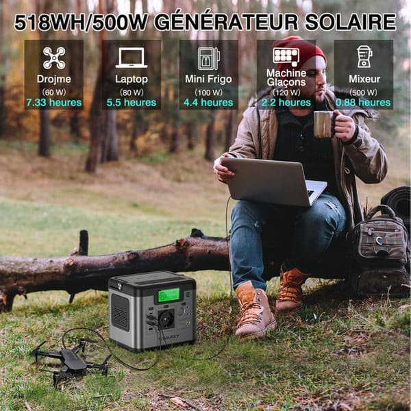SWAREY S500 PRO Solgenerator Bärbar elstation 220V 518Wh med Fällbart Solpanel 100W grå