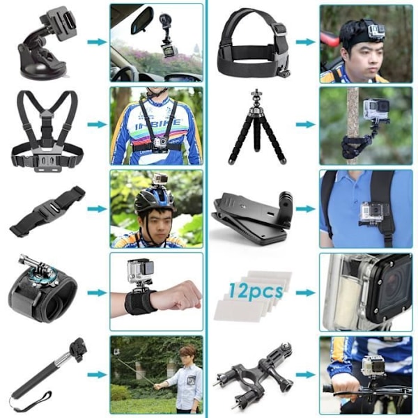 50-i-1 actionkamera tilbehørssæt til GoPro Hero 4/5 Session, Hero 1/2/3/3+/4/5, SJ4000/5000, Nikon og Sony