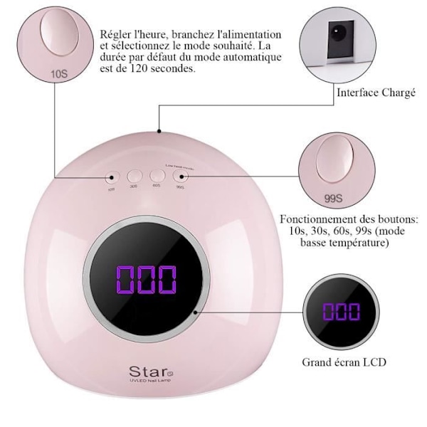 UV LED nageltorklampa, 72W professionell nageltork med LCD-skärm och automatisk sensor / 4 timerinställningar Vit