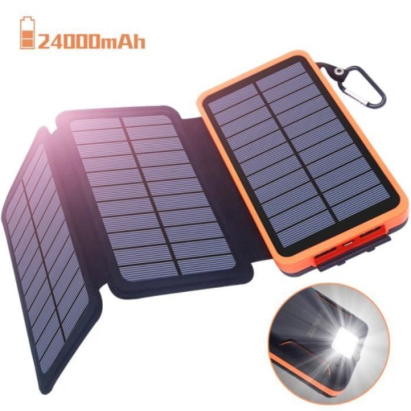 24000mAh solladdare, Oxsaytee Power Bnak Externt batteri med 3 solpaneler USB 2.1A snabbladdning med LED för iPhone,
