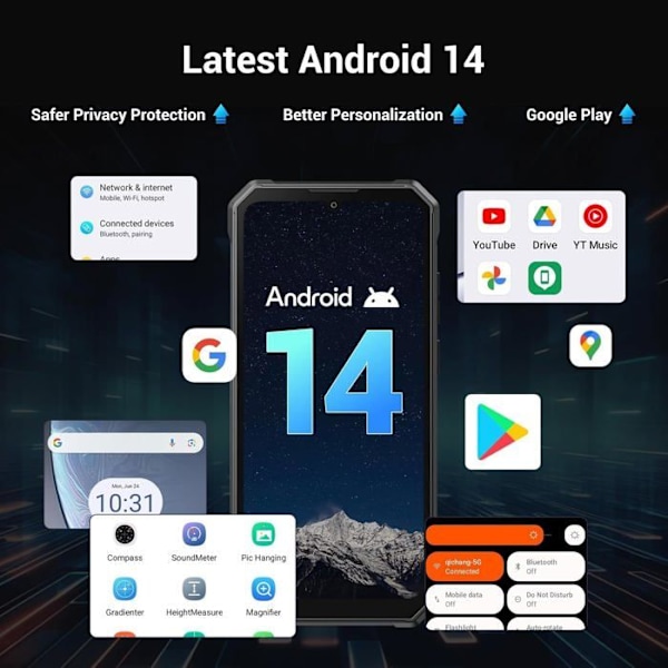 FOSiBOT F105 Robust Smartphone 6,745" FHD 10300mAh 4GB + 64GB Android 14.0 Svart