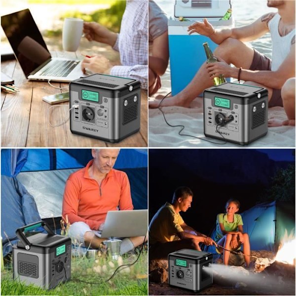 SWAREY Bærbar Solar Generator 500W (1000W Peak) 220V Kraftig Elektrogengenerator 220V 518Wh 144000mAh grå