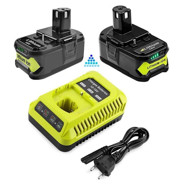 Pakke med 2 6,0 Ah batterier til RYOBI P108 One+ Lithium med 1 18V oplader Svart