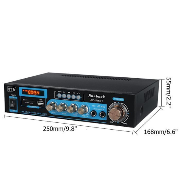 Stereomodtager 1200-2000W Bluetooth Phono Input Auto 2 HDMI-kalibrering
