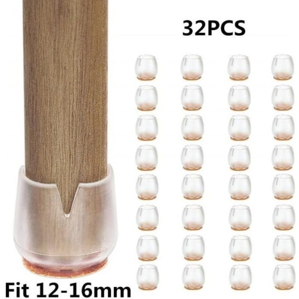 32 st Silikonstolsfötter Kepsar Anti-repor fotkuddar Lämpliga för möbler Ben Rund 12-16mm Halkfri filt