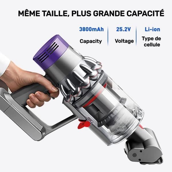 Batteri - SWAREY - Kompatibel V10 - 25.2V - 3800mAh - Li-ion - til Dyson Grå