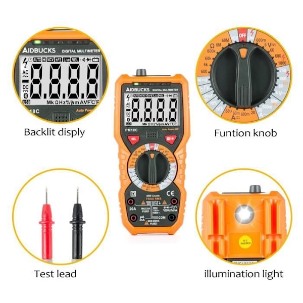 Janisa PM18C Digitalt Multimeter AC DC Digital Elektrisk Tester Automatisk ikke-kontaktvoltmeter Amperemeter Ohmmeter Detektor