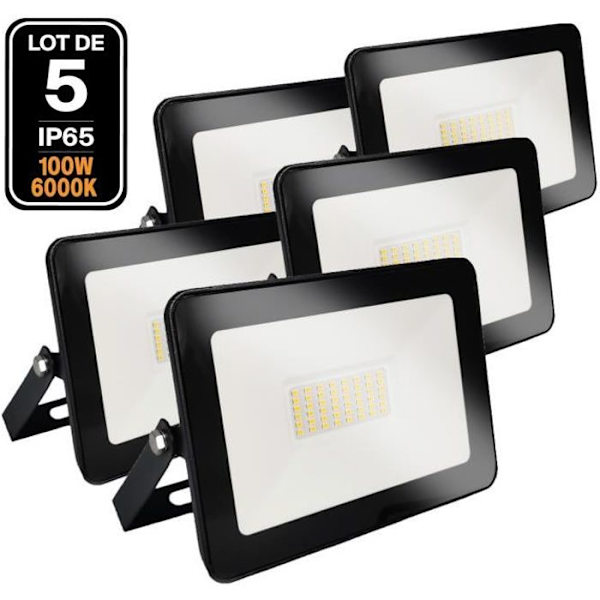 100W Ipad LED-projektor Cool White 6000K Hög ljusstyrka - EUROPALAMP - Set med 5 - Vattentät IP65 Svart