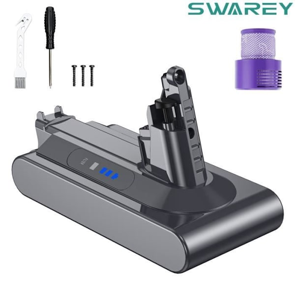 SWAREY batteri 25,2V 3800mAh til Dyson V10 med 6 tilbehør Grå