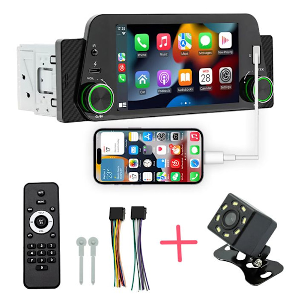 SWAREY Universal Carplay Bluetooth Bilradio med bakkamera 5 Tommer Touch Screen Mirror Link FM