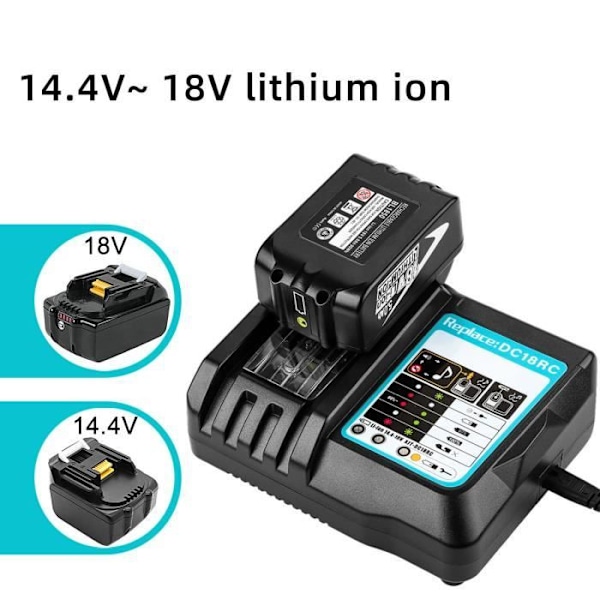 Udskiftningsoplader, Udskift batteri Hurtigoplader 14,4V/18V 3A til Makita DC18RC BL1850 elværktøj Svart