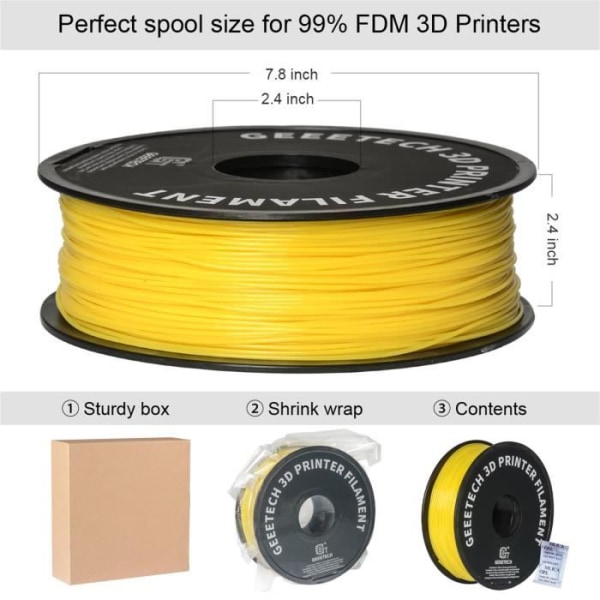 GEEETECH Yellow PLA 3D Filament 1,75 mm 1 kg tråd för 3D-skrivare, 1 kg 1 spole, 0,02 mm hög precision