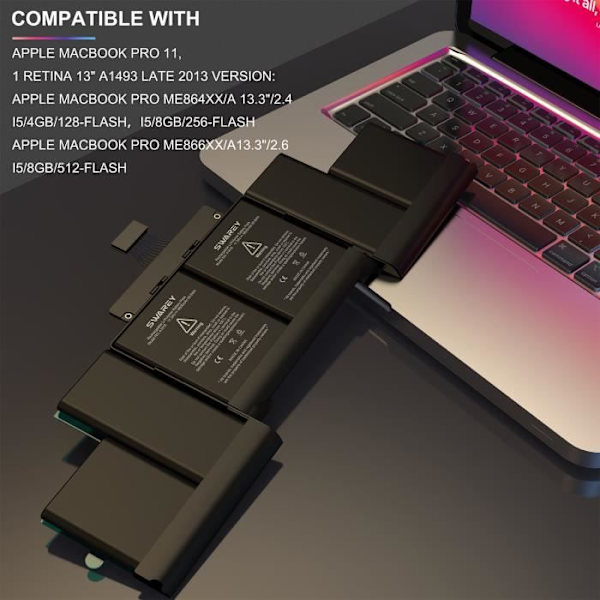 11,34V/8800mAh Ersättningsbatteri för bärbar dator A1618 för Apple MacBook Pro Retina 15'' - Mitten av 2015 Endast A1398 Svart