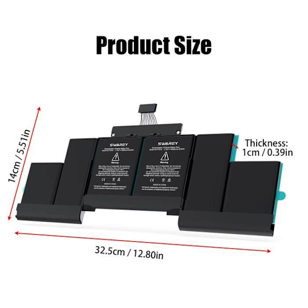 11,34V/8800mAh Ersättningsbatteri för bärbar dator A1618 för Apple MacBook Pro Retina 15'' - Mitten av 2015 Endast A1398 Svart