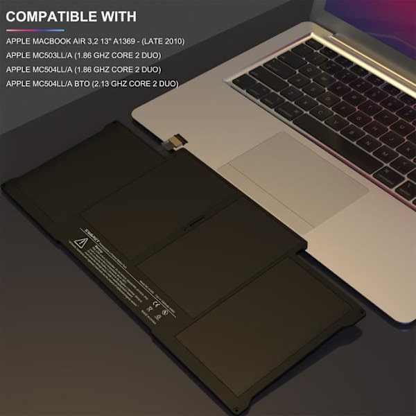 7,6V 7200mAh Li-Polymer Batteri Kompatibel med Apple MacBook Air 3,2 13" A1369 (Sent 2010) A1377 A1405 A1496 020-7379-A MC503LL/A svart