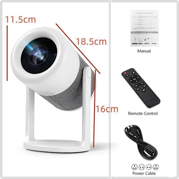 Mini Bærbar HD Projektor Android 11 270° Roterbar HIFI Højttaler Fjernbetjening Wi-Fi 6 Bluetooth 150 ANSI Hvid