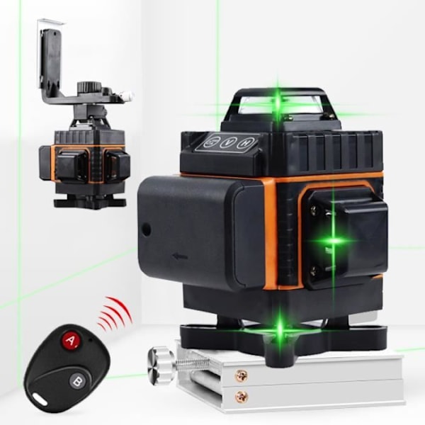 16 linjer laserniveau grønt lys 4D kryds 360° rotation med løfteplatform og fikseringstilbehør Orange