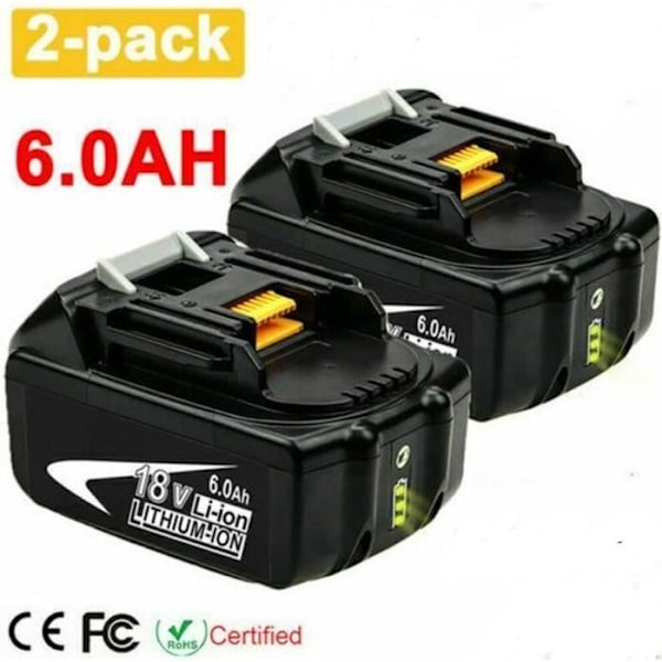 Paket med 2 batterier för Makita BL1860 BL1850B BL1850 BL1845 LXT 18V 6.0Ah Li-Ion BL1840 BL1830 Svart