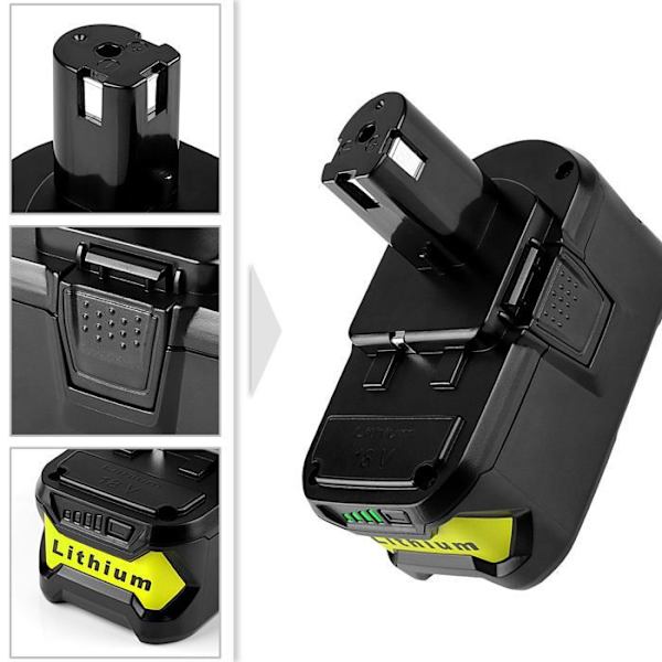 Pakke med 2 6,0 Ah batterier til RYOBI P108 One+ Lithium med 1 18V oplader Svart