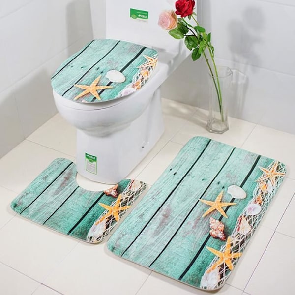Sæt af badeværelsesmåtter i flanelle, toiletmåtte til kontur og toiletbænk, skridsikkert, absorberende, 3 dele Flerfärgad