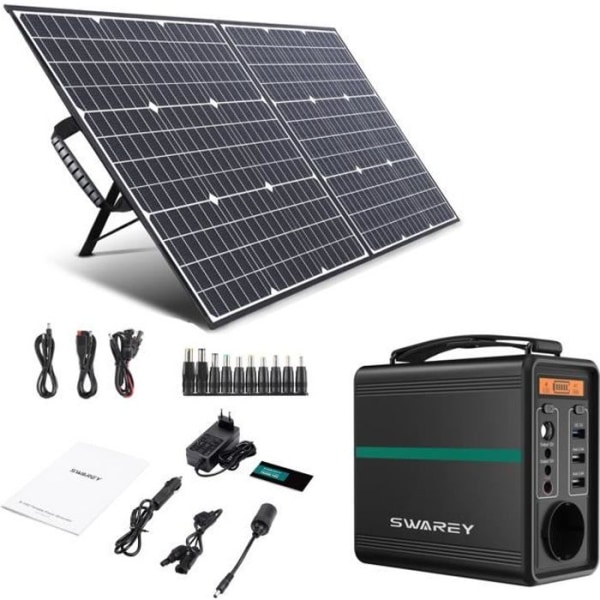 SWAREY Bærbar Solar Power Generator 166Wh med 100W foldbart solpanel, Travel Backup Power Kit