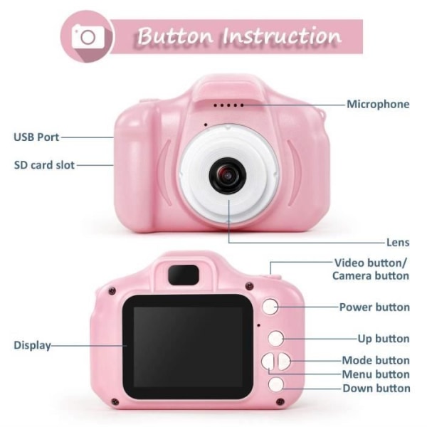 Stillcool® 2" Digitalkamera PR Kids Videokamera 1300w px IPS med 32GB SD-kort Pojke/Flicka present Rosa