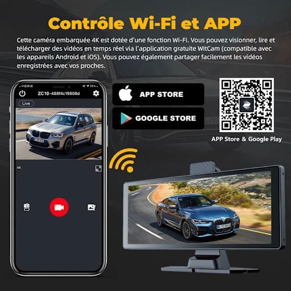 SWAREY Autoradio 7'' med Dashboard-kamera 1080P CarPlay/Android Auto/FM/App-kontrol 64GB Wi-Fi Bluetooth 12V/24V