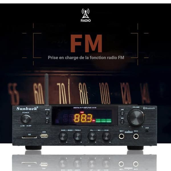 HIFI Bluetooth-forstærker 600W 220V Audio BT Stereo USB SD FM Sort