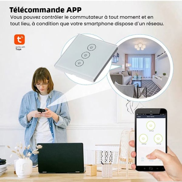 4st ljusbrytare, WiFi-ansluten Smart Bulb Switch, Alexa och Google Home Connected Blinds