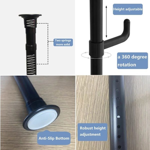 Kroge til fritstående garderobe 2-3m Højdejusterbar 360 graders rotation Maksimal belastning på 120 kg