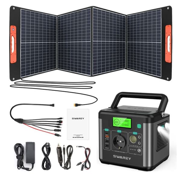 SWAREY Bärbar Elektrisk Generator 300W med Fällbara Solpaneler 4 paneler 220V Utgång AC/USB/Typ-C/QC 3.0