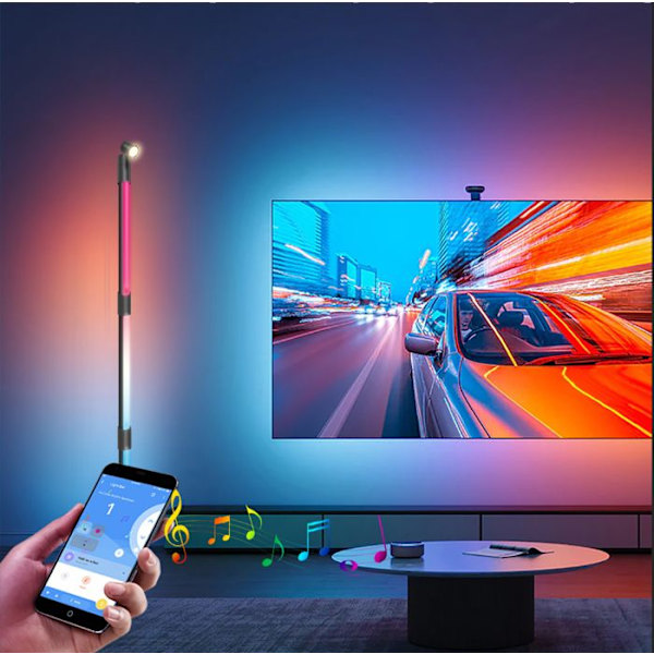 SWAREY Gulvlampe Stue LED Ambient Light Bluetooth RGB Farve APP Kontrol Music Sync 135cm