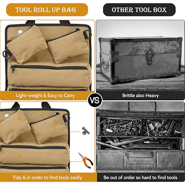 Työkaluvyölaukku, kestävä rullattava työkaluvyölaukkujärjestäjä 6 työkalutaskulla moottoripyörälle/kuorma-autolle/mekaanikolle