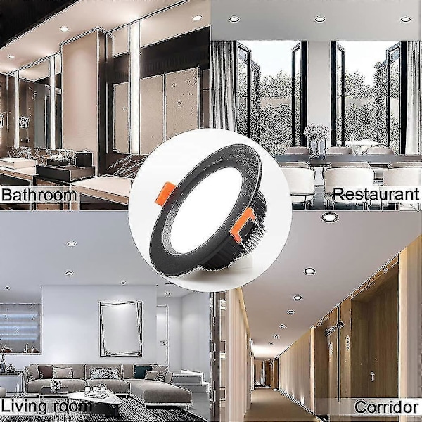 7W LED Nedfelt Lys Dimmbart Svart Ekstra Flatt 230V 5-pakning, 700lm=70W Glødelampe, IP44, Kald Hvit 6000K, Taklampe For Bad, Kjøkken, Stue, Gang