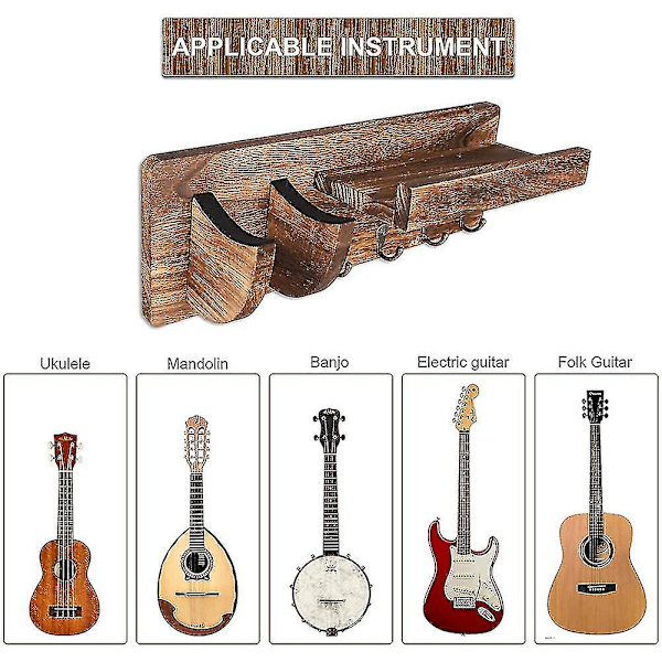 Gitarrväggshyllan Trävägg Gitarrhållare Gitarrhållare Gitarrställ Vägg Med 3 Krokar