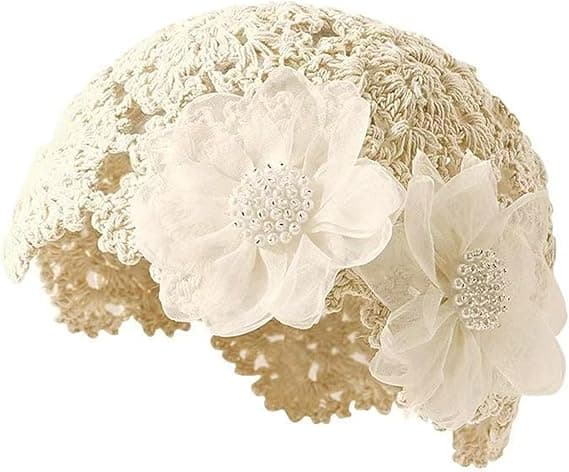 Hæklet Hat - Dame Sommerhat, Elegant Perle/Rhinestone Blomst Strikket Hat
