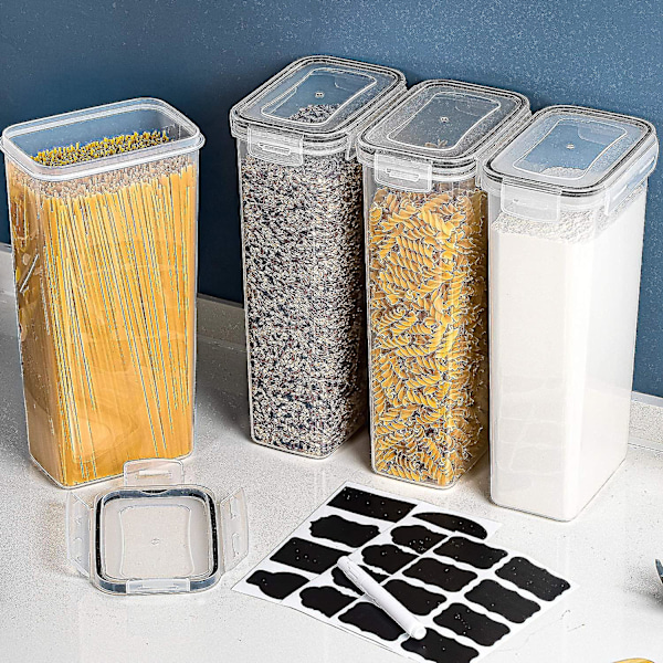 Lufttette matbeholdere med lokk, 4 stk 2,8l pastabeholdere for pantryorganisering og oppbevaring, BPA-fri kjøkkenoppbevaringsbeholdere for S