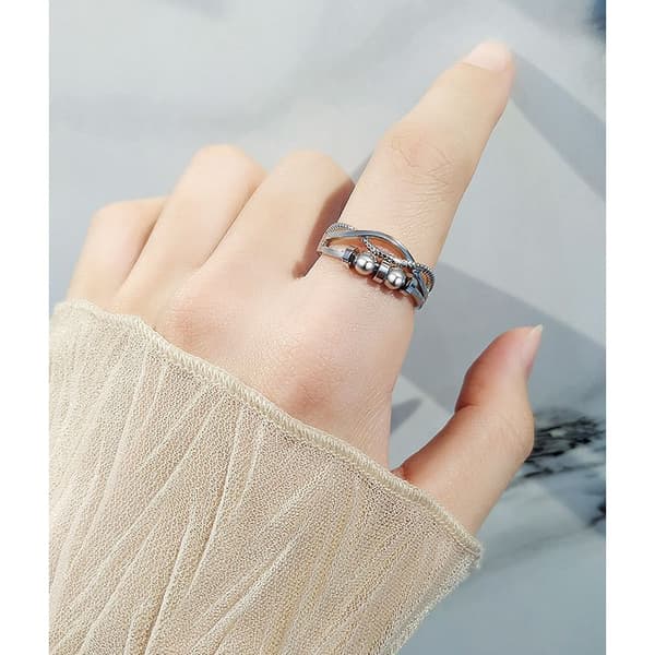 Sølv angstring, stresslindrende fidget spinner-ring, perlebesatt, zirkon tommelring