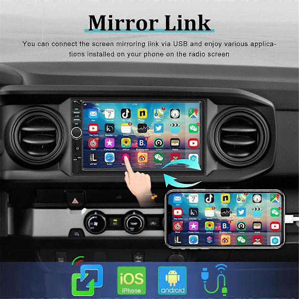 7 Tommer Dobbelt Din CarPlay Bilstereo med CarPlay Android Auto, Bilradio med Mirror Link Bluetooth FM Bakkamera