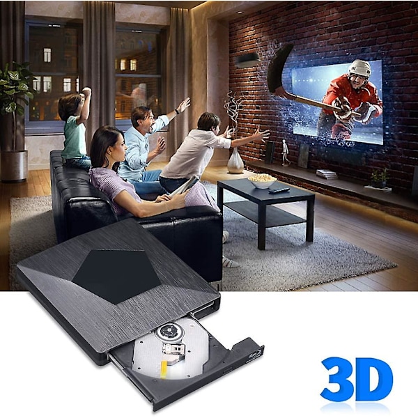 Ekstern 3D DVD-drevbrænder, Ultra Tynd USB 3.0 og Type-C BD CD DVD Brænder Afspiller Skriver Læser Disk til Mac O