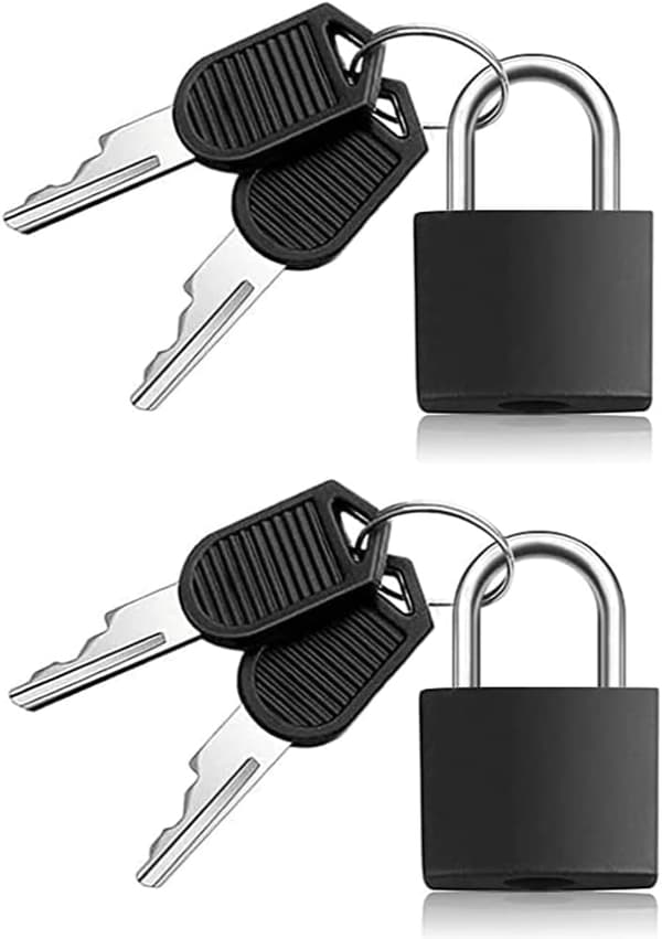 2-delt bagagelås sæt med nøgle: Mini messing hængelås sæt til rejser (sort)