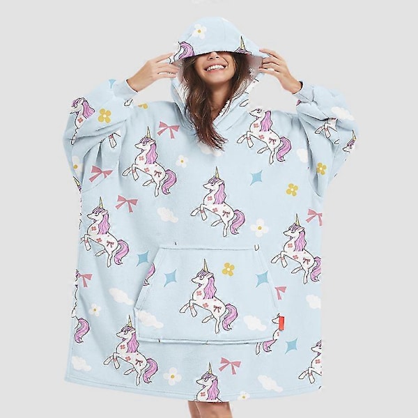 Wearable TV blanket flannel home clothes cartoon unicorn lazy pajamas hooded sweater robe SYR261