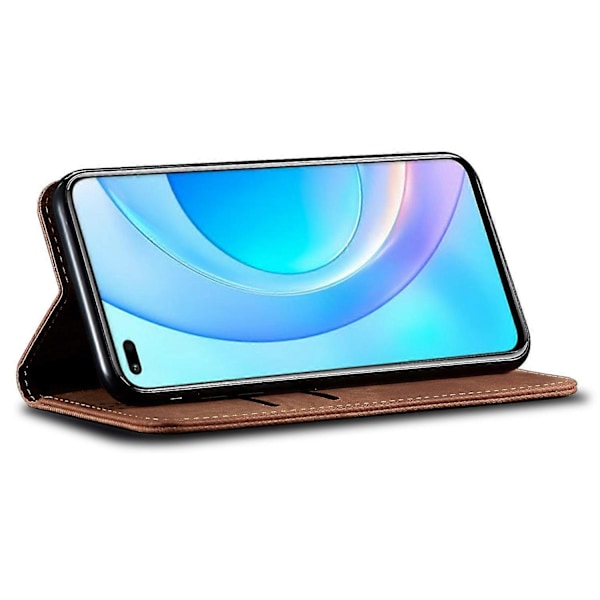 For Honor Magic6 Pro 5G Læderetui Wallet Telefon Cover Jeansstof Struktur - Kaffe