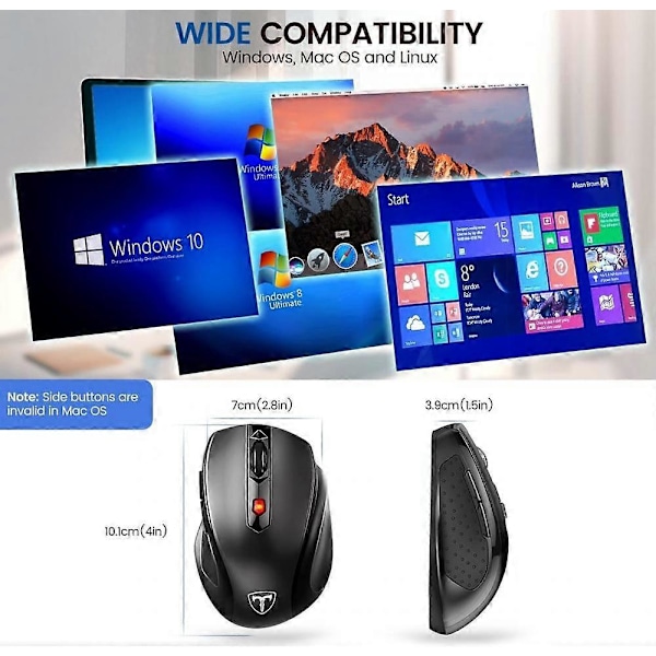 HOTWEEMS D-09 Trådlös Mus för Laptop - Ergonomisk Plus Dator USB Trådlös Mus, Ergo Grepp, Lightspeed 5-nivåer 2400 DPI, 16 Månader Batteri, Bärbar