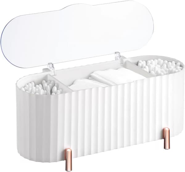Oppbevaringsboks for bomullspads, bomullspinneholder, bomullspinneboks med tre rom