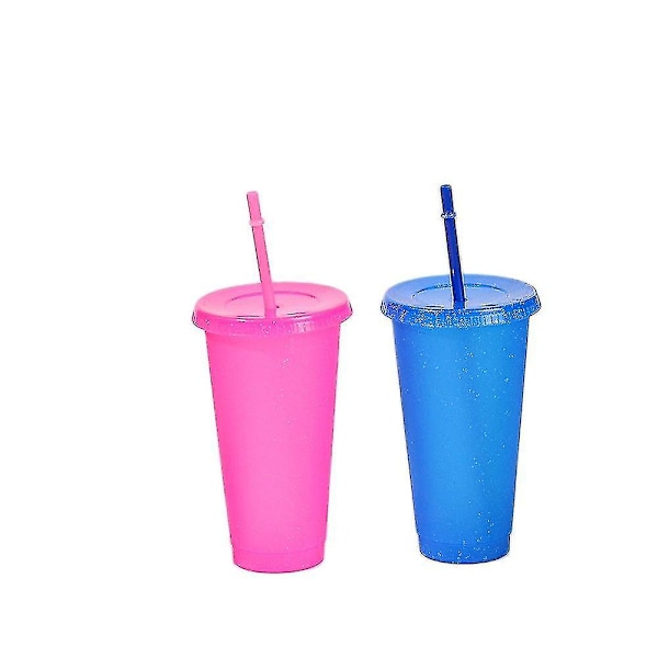 5-pack Återanvändbara Blixtpulver Vattenkopp med Sugrör Lock 480/700ml Utomhus Sugrörkopp Vattenflaska