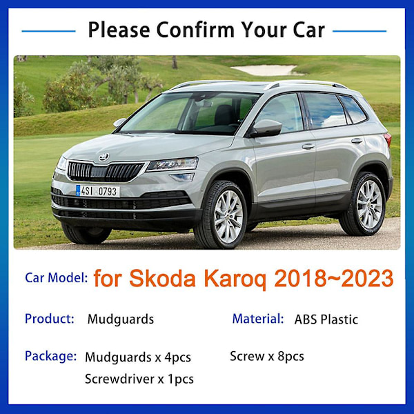 Skoda Karoq 2018 2019 2020 2021 2022 2023 Stänkskydd Mud Flaps Mudguards Fram Bak Hjul Fender Flare 4 st Tillbehör