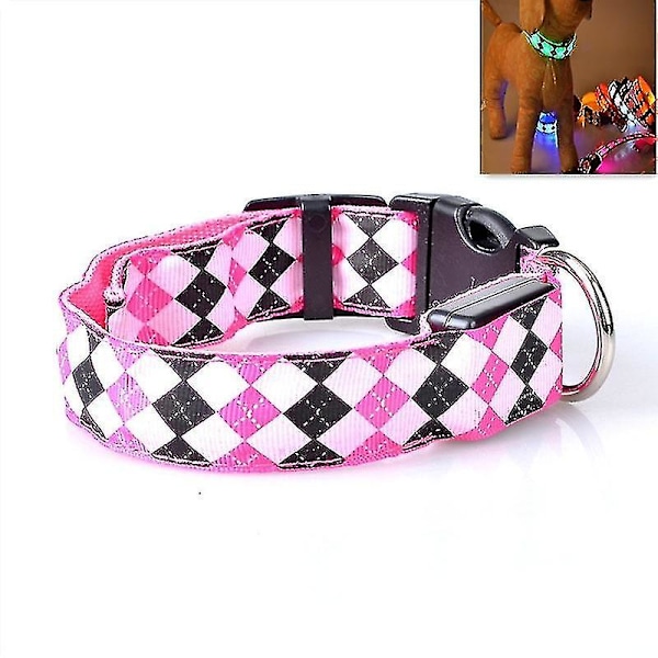 Bird Cage Bird Baths Plaid Pattern Rechargeable Led Glow Light Leads Pet Dog Collar For Small Medium Dogs Size:xl Pink